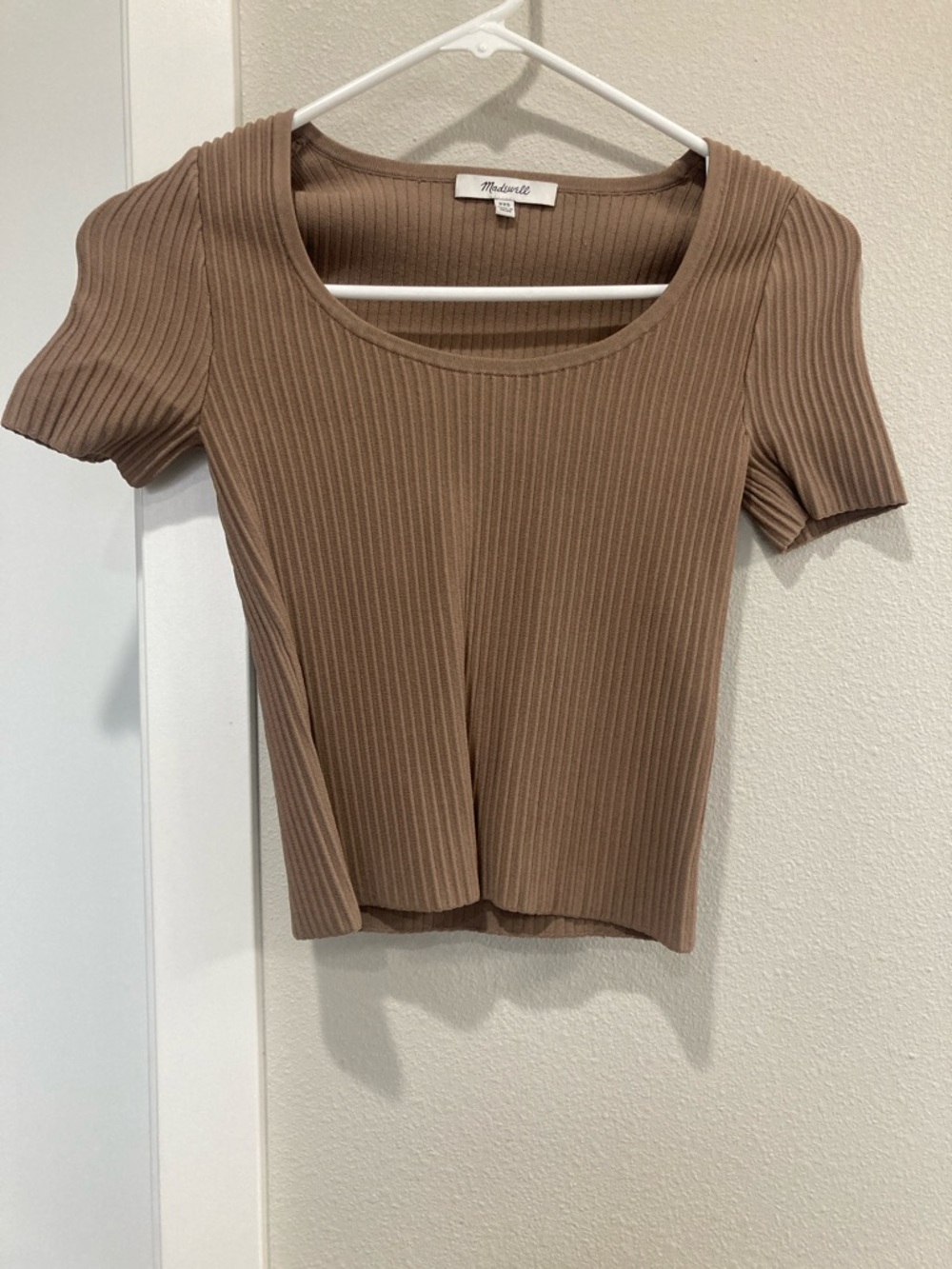 Madewell Ribbed Scoop-Neck Short Sleeve Top - Taupe Brown